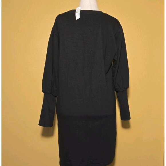 J. Crew Original Puff Sleeve Sweatshirt Dress Black Med Long Sleeve Shift BA957 - Picture 2 of 11